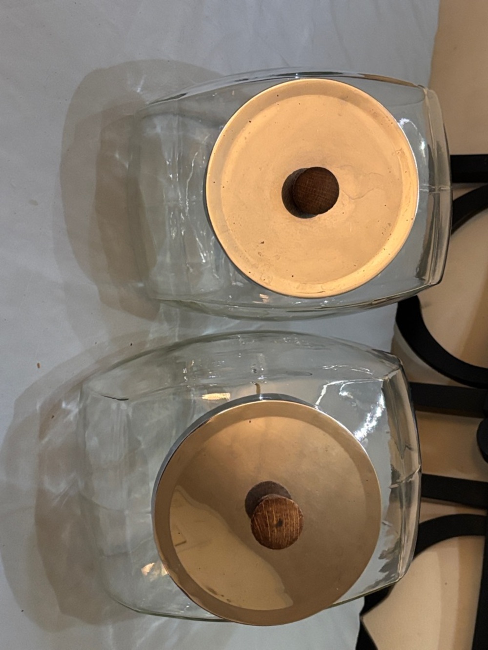 Clear Glass Jar with Wood Knob Lid - Set of 2